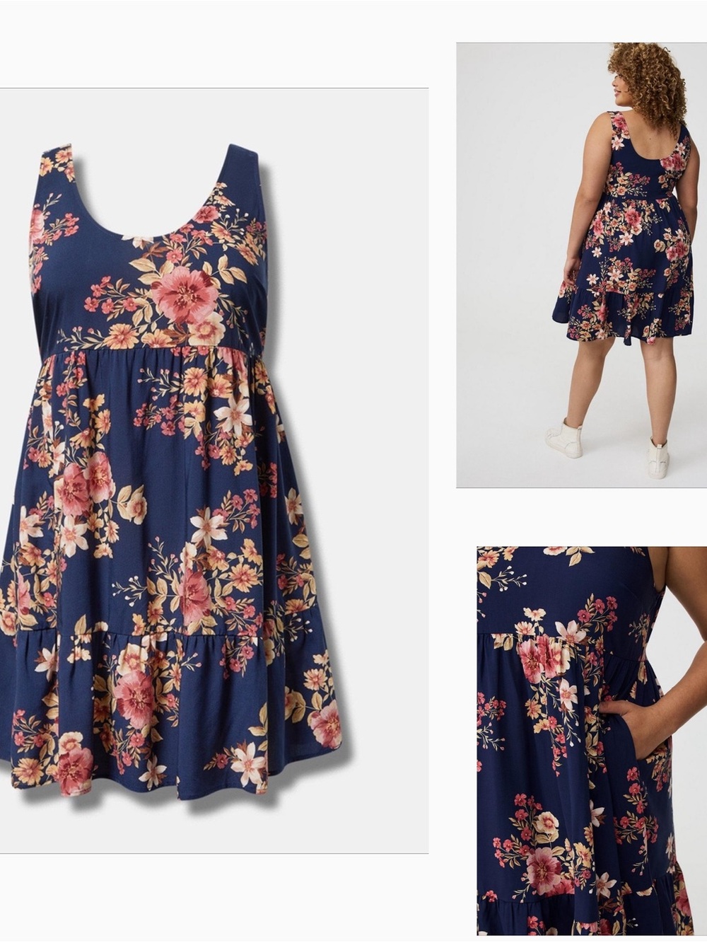 NWT Torrid Cammy Floral Tiered Tank Dress Navy 1X 14-16